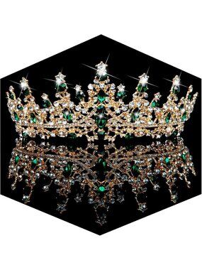 Women's Green Crystal Queen Crown Tiara Wedding Prom Princess Headpiece